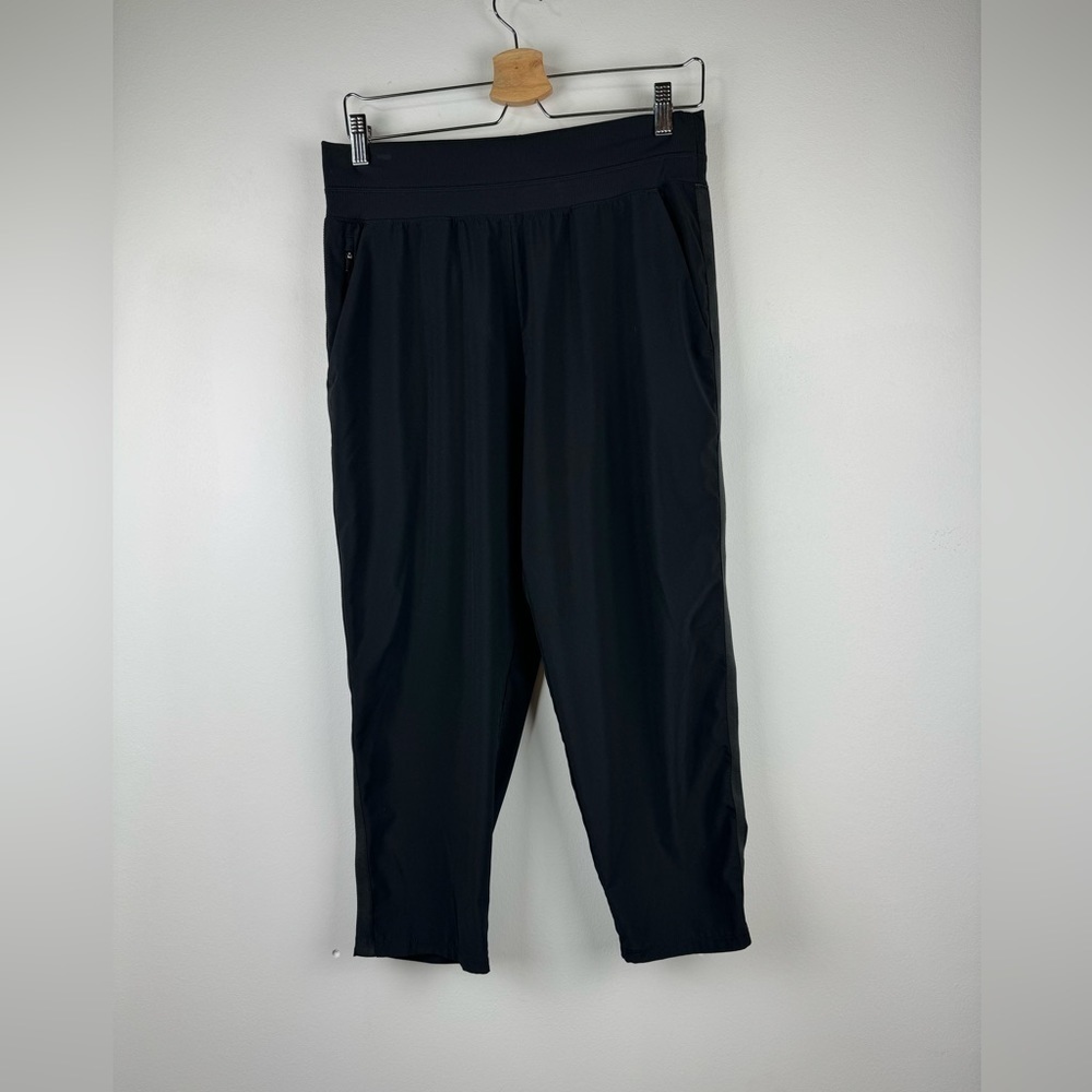 Athleta Tuxedo Stripe Ankle Length Black Pants, Size 12